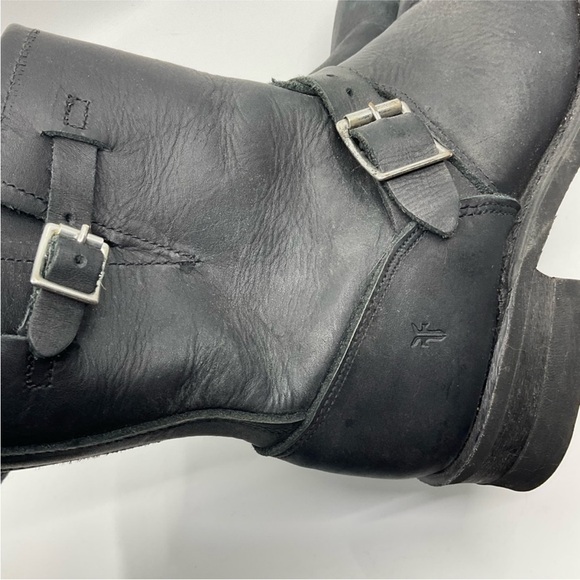 Frye Black Leather Combat Boots with Buckles - Picture 3 of 11